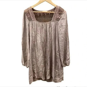 Anthropologie Giulia long sleeve boho silk tunic length top mini dress